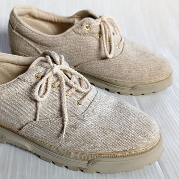 AMERICAN EAGLE cream canvas platform loafers brogues creepers - Picture 5 of 11